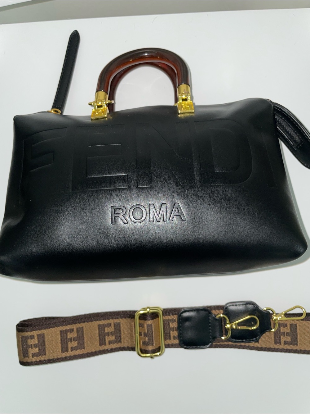 Black Satchel with Brown Strap shoulder bag purse